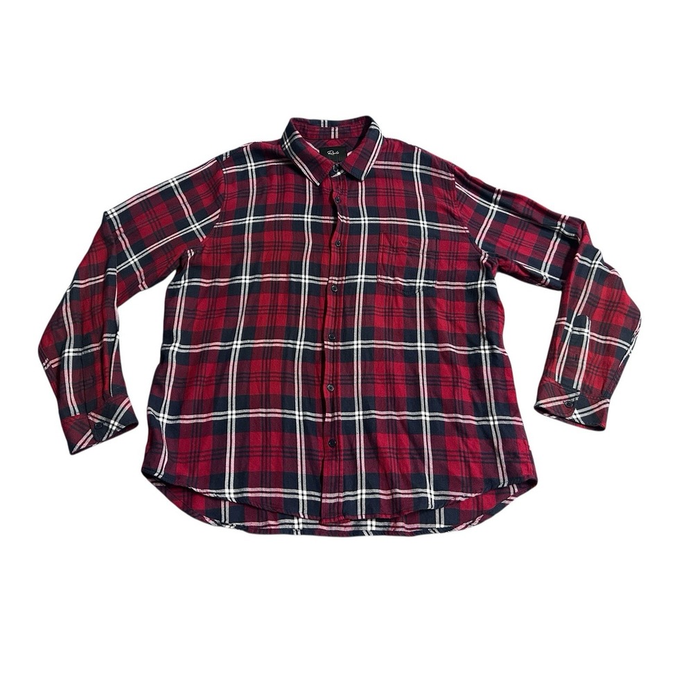 Rails Lennox Plaid Shirt Red Navy White Long Sleeve‎ Button Up Cabin Cozy 2XL